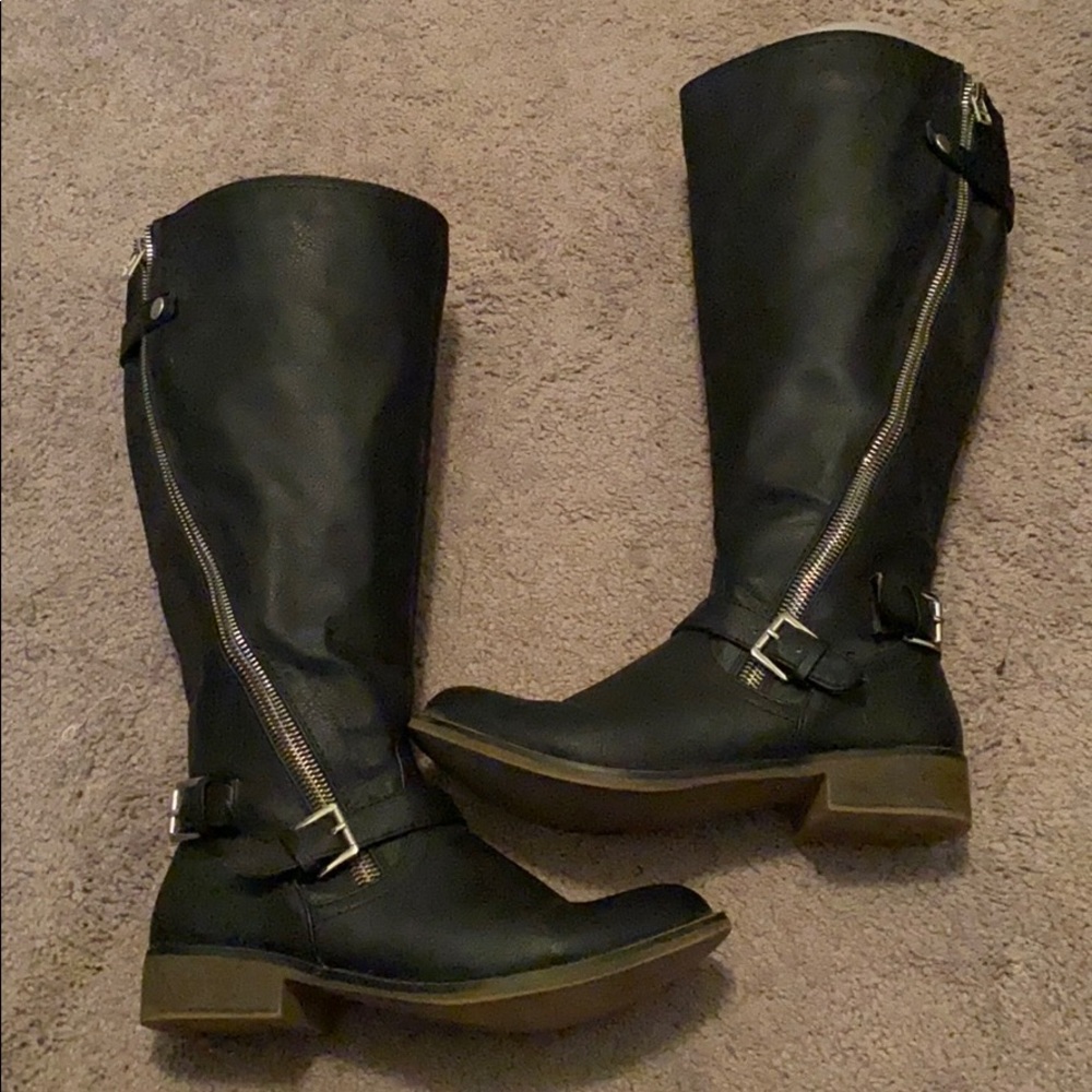 JustFab Daisy Moto Boots- Wide Calf Size 8.5